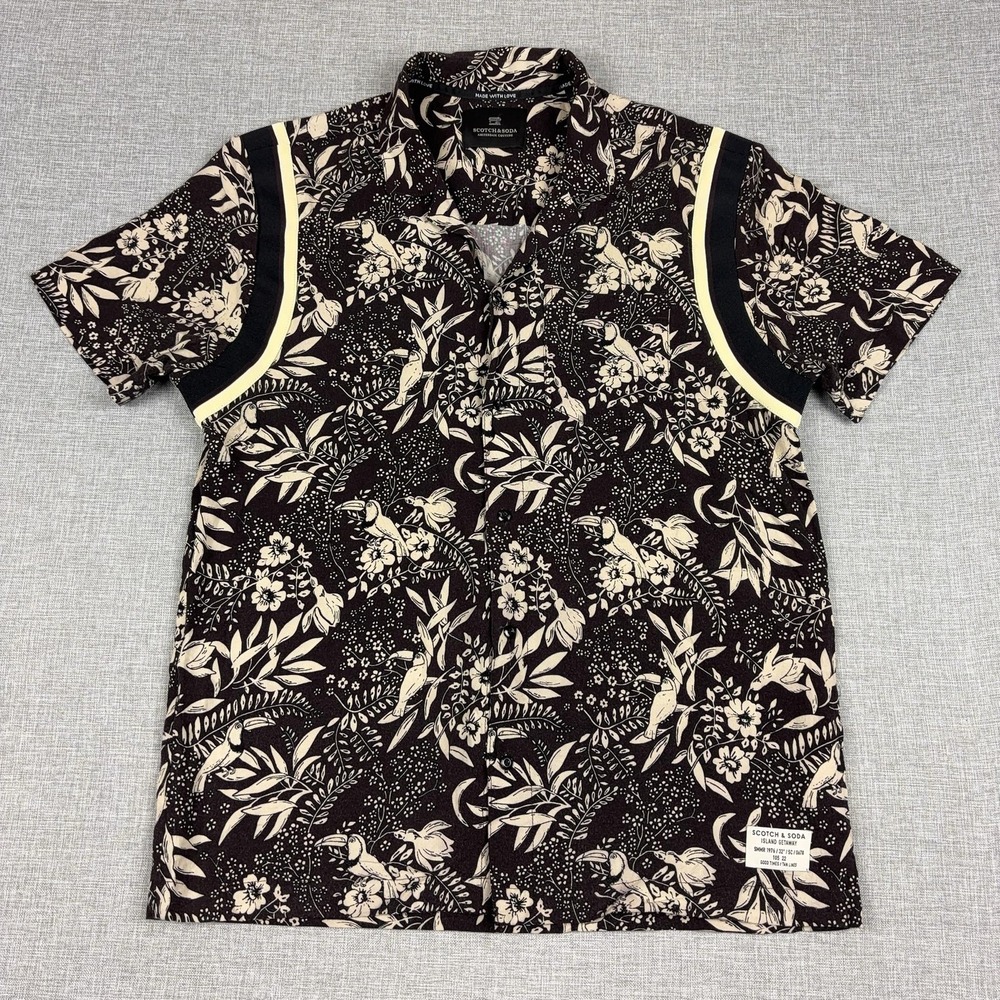 Scotch & Soda Island Getaway Shirt Mens M Toucan Hawaiian Viscose Stretch